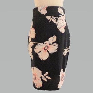 Ann Taylor 4P Black Pencil Skirt with Floral Print